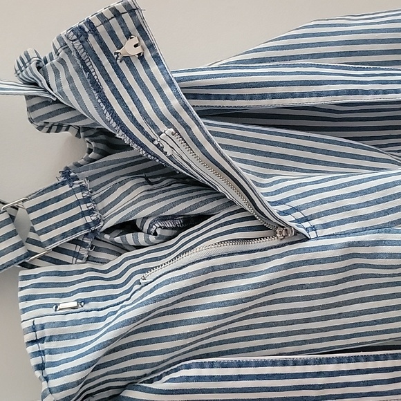 Kittenish Blue and White Striped Overall Shorts - Picture 4 of 6